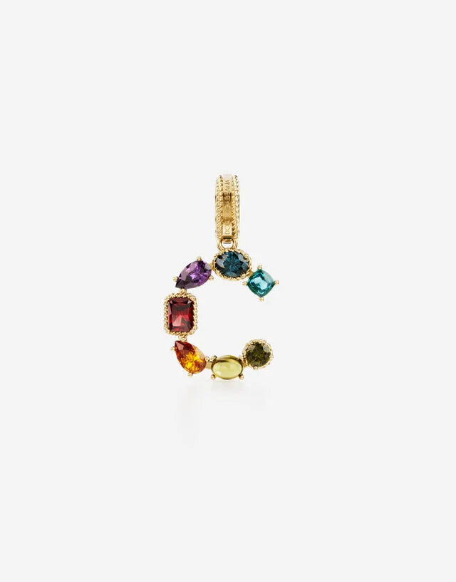 Charm Rainbow alphabet in oro giallo 18 kt con gemme multicolore