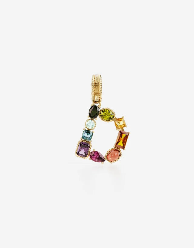 Charm Rainbow alphabet in oro giallo 18 kt con gemme multicolore