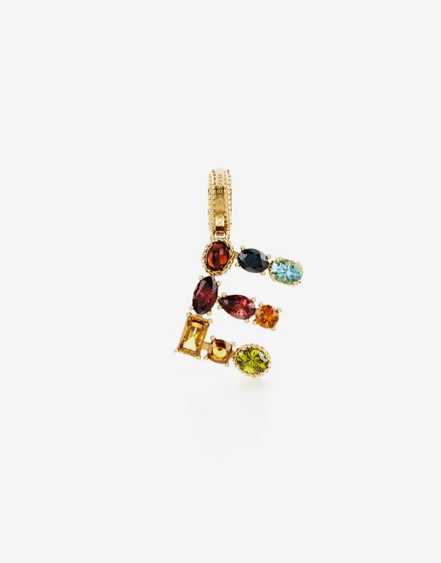 Charm Rainbow alphabet in oro giallo 18 kt con gemme multicolore