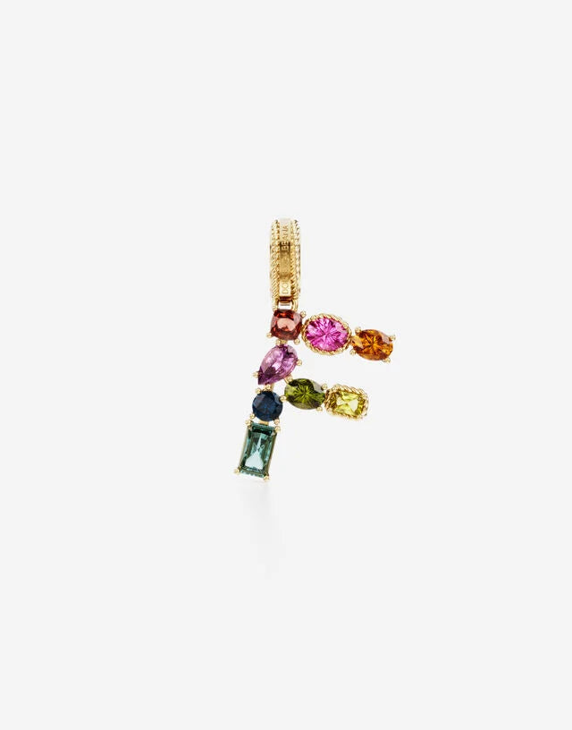 Charm Rainbow alphabet in oro giallo 18 kt con gemme multicolore