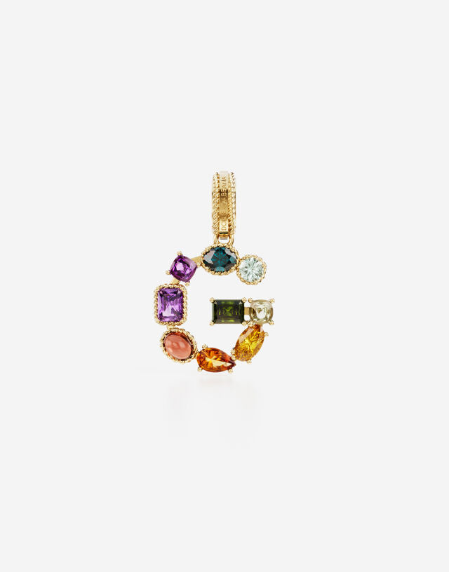 Charm Rainbow alphabet in oro giallo 18 kt con gemme multicolore