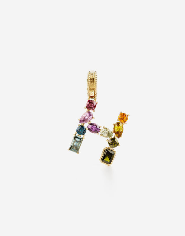 Charm Rainbow alphabet in oro giallo 18 kt con gemme multicolore
