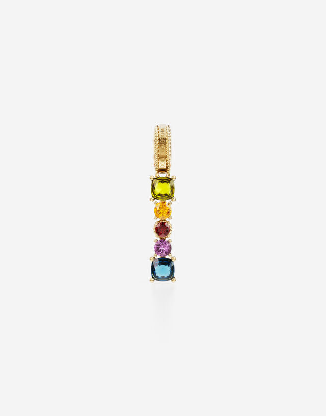 Charm Rainbow alphabet in oro giallo 18 kt con gemme multicolore