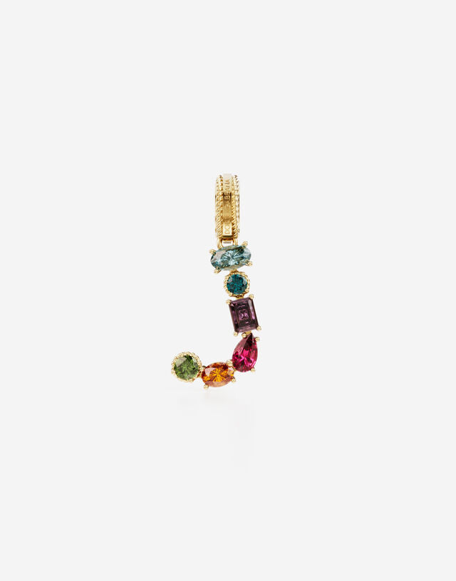 Charm Rainbow alphabet in oro giallo 18 kt con gemme multicolore