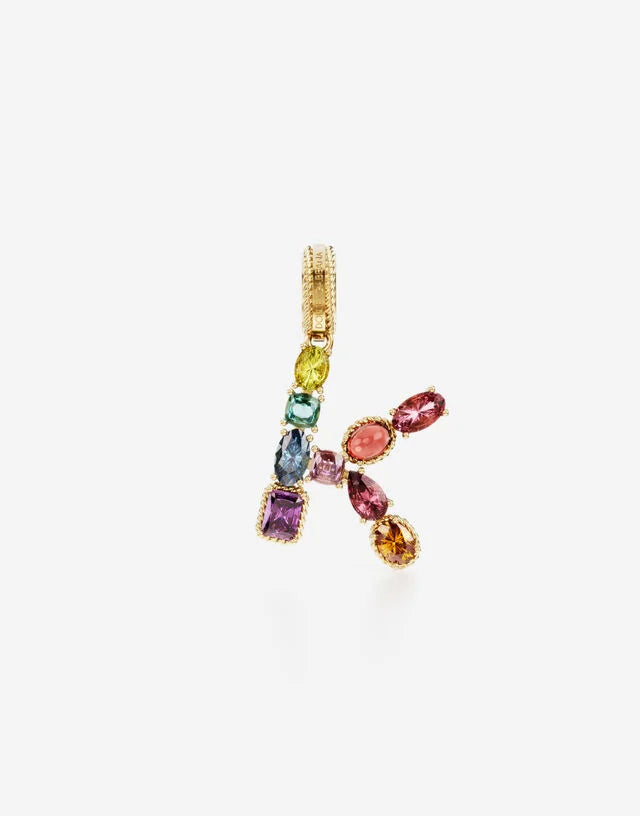 Charm Rainbow alphabet in oro giallo 18 kt con gemme multicolore