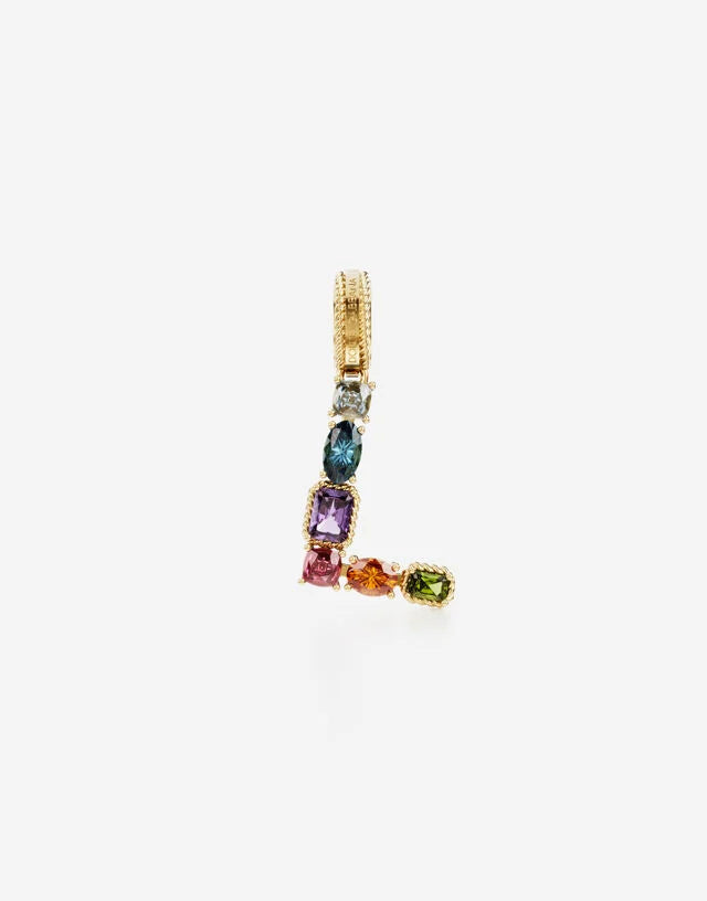 Charm Rainbow alphabet in oro giallo 18 kt con gemme multicolore