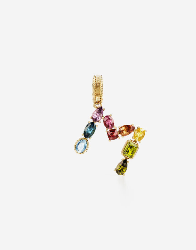 Charm Rainbow alphabet in oro giallo 18 kt con gemme multicolore