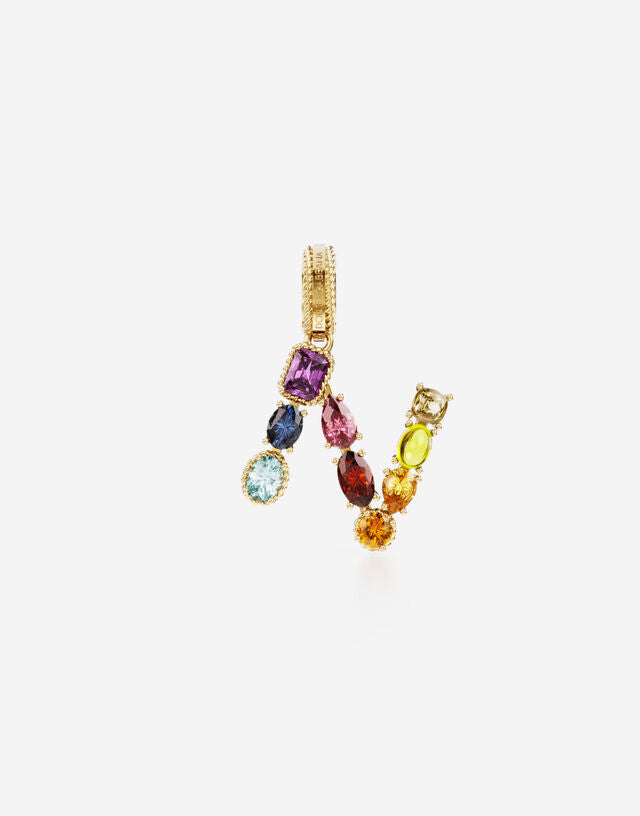 Charm Rainbow alphabet in oro giallo 18 kt con gemme multicolore