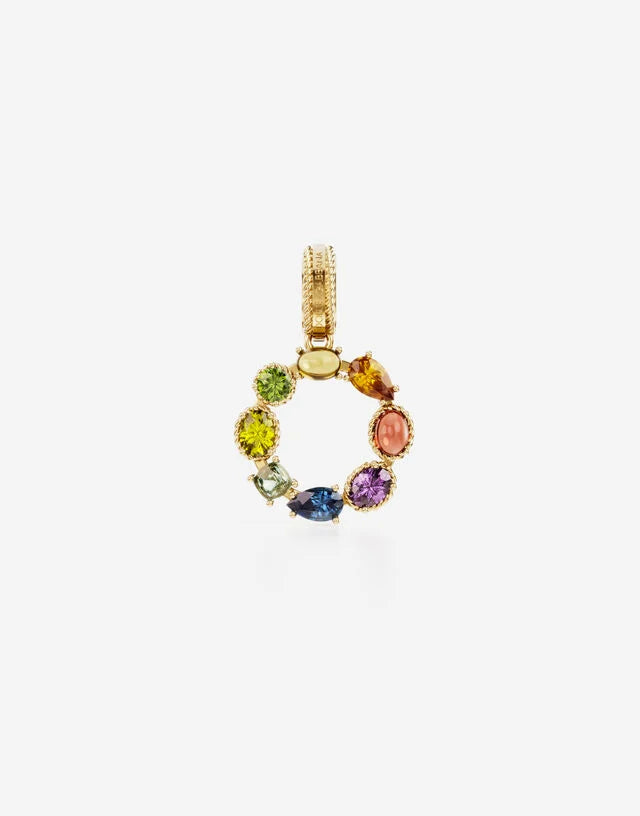 Charm Rainbow alphabet in oro giallo 18 kt con gemme multicolore
