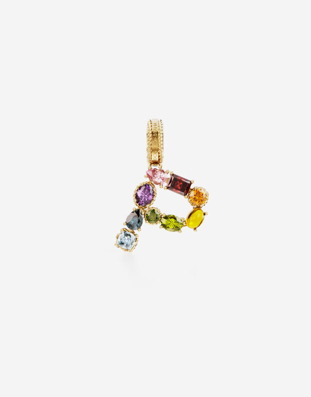 Charm Rainbow alphabet in oro giallo 18 kt con gemme multicolore