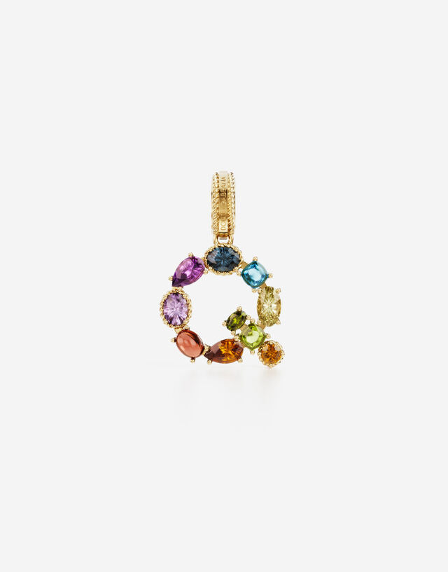 Charm Rainbow alphabet in oro giallo 18 kt con gemme multicolore