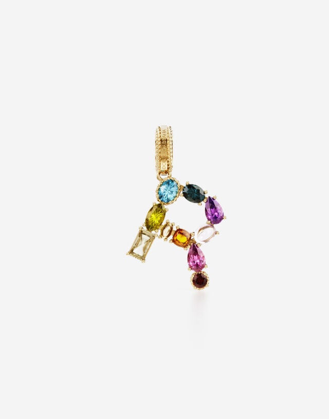 Charm Rainbow alphabet in oro giallo 18 kt con gemme multicolore