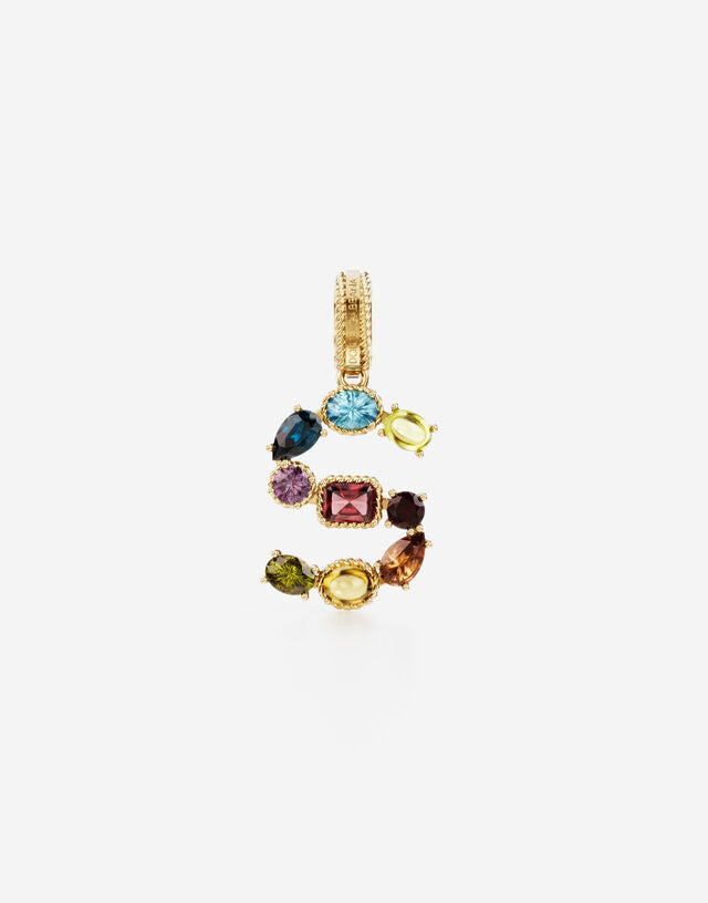 Charm Rainbow alphabet in oro giallo 18 kt con gemme multicolore