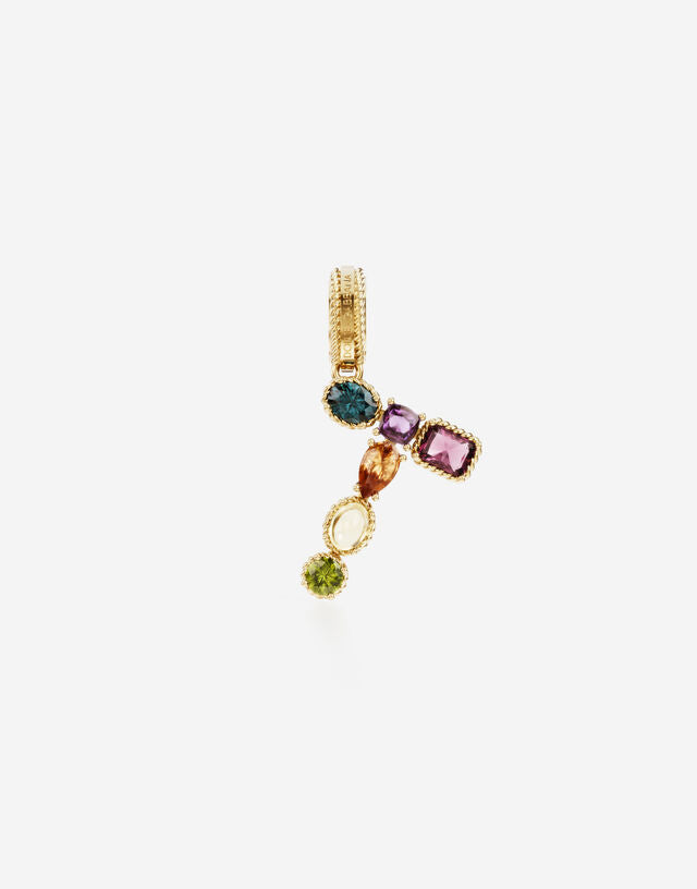Charm Rainbow alphabet in oro giallo 18 kt con gemme multicolore