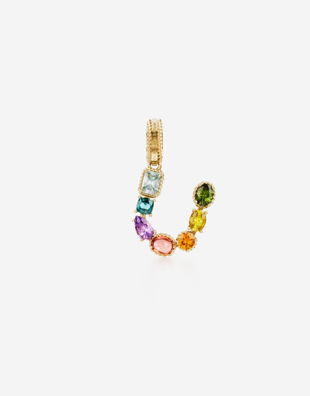 Charm Rainbow alphabet in oro giallo 18 kt con gemme multicolore