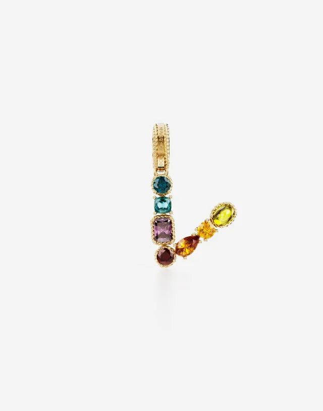 Charm Rainbow alphabet in oro giallo 18 kt con gemme multicolore