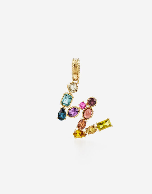 Charm Rainbow alphabet in oro giallo 18 kt con gemme multicolore
