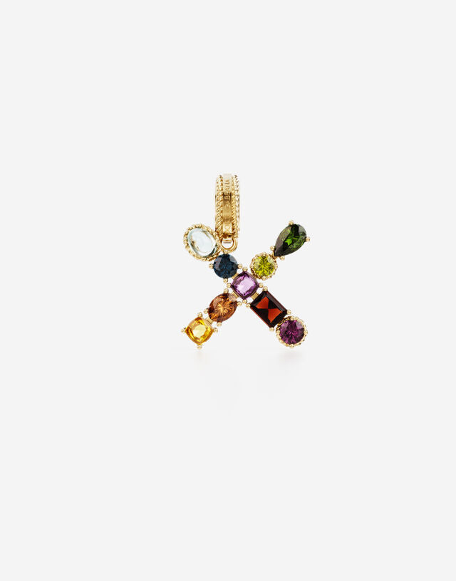 Charm Rainbow alphabet in oro giallo 18 kt con gemme multicolore