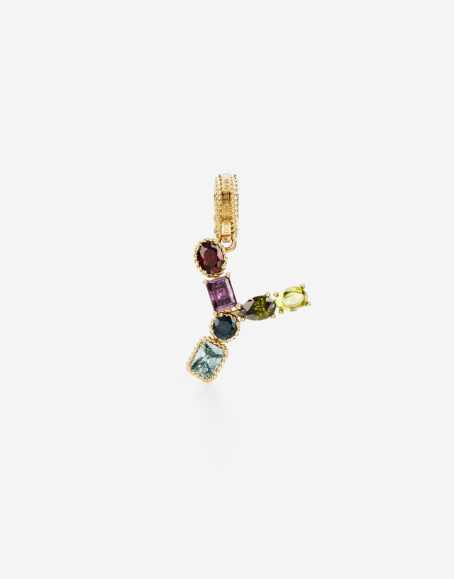 Charm Rainbow alphabet in oro giallo 18 kt con gemme multicolore