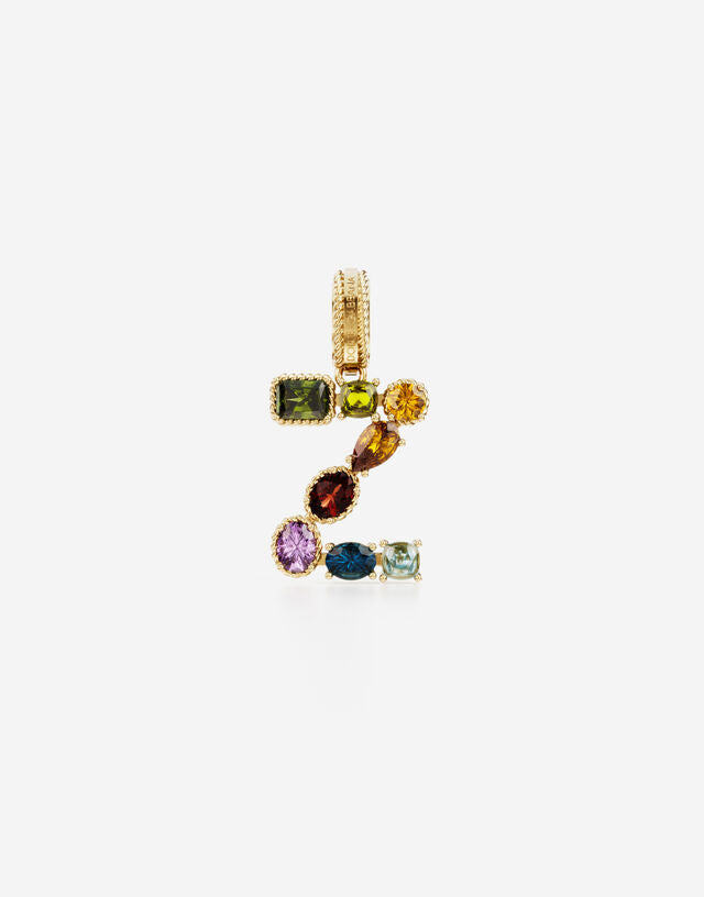 Charm Rainbow alphabet in oro giallo 18 kt con gemme multicolore