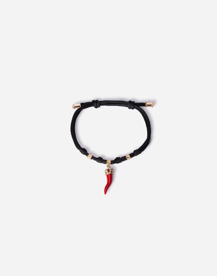 Bracciale Good luck in tessuto con pendente in oro giallo smaltato