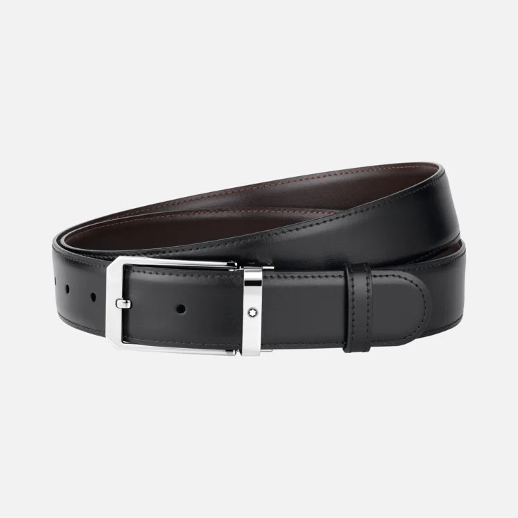 CINTURA REVERSIBILE IN PELLE NERA/MARRONE 35 MM