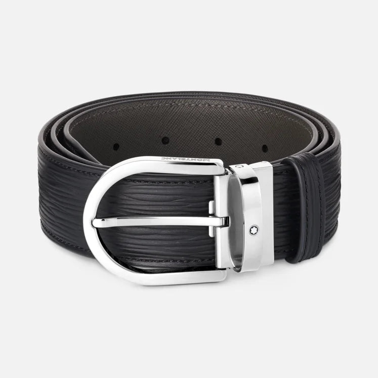 CINTURA IN PELLE STAMPATA NERA DA 40 MM CON FIBBIA A FERRO DI CAVALLO
